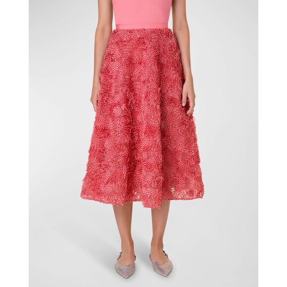 Akris Punto Womens Skirt Size 6 Red Gingham Organdy Rosette Applique Tulle Midi - Picture 3 of 12